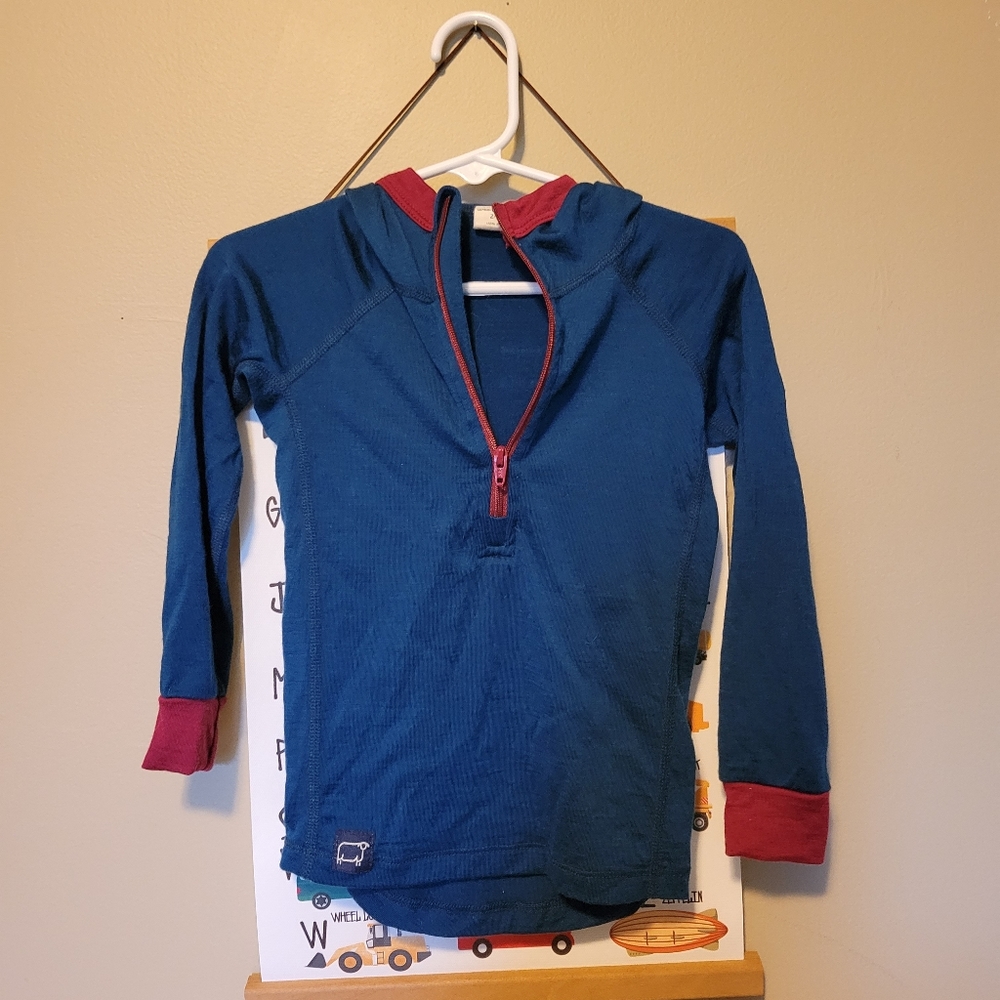 Wee Woollies Merino Hoodie Size 2-3 years, blue